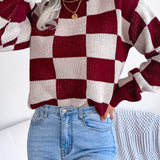 Checkered Mock Neck Long Sleeve Sweater