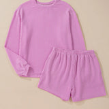 Round Neck Long Sleeve Top and Shorts Set