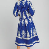 Umgee Printed Notched Midi Dress