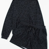 Leopard Round Neck Top and Shorts Lounge Set