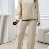 Round Neck Dropped Shoulder Top and Pants Sweater Set