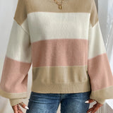 Color Block Round Neck Lantern Sleeve Sweater