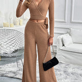 Perfee Surplice Long Sleeve Top and Pants Set