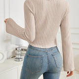 Ribbed Drawstring Long Sleeve T-Shirt