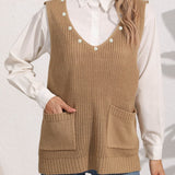 Slit V-Neck Sweater Vest