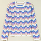 Contrast Wave Stripe Long Sleeve Sweater