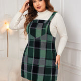 Plus Size Plaid Wide Strap Overall Dress