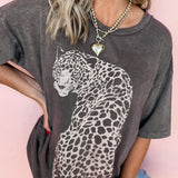 Cheetah Mineral Wash Round Neck Half Sleeve T-Shirt