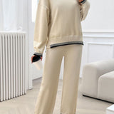 Round Neck Dropped Shoulder Top and Pants Sweater Set