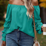 Ruched Off-Shoulder Long Sleeve Blouse