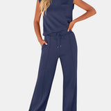 Full Size Round Neck Top and Drawstring Pants Set