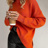 Basic Bae Side Slit Turtleneck Dropped Shoulder Sweater