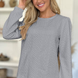 Textured Round Neck Long Sleeve Sweatshirt