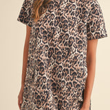 Leopard Round Neck Short Sleeve Mini Dress