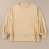 Exposed Seam Round Neck Long Sleeve Sweatshirt