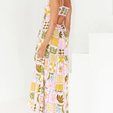 Cutout Printed Square Neck Maxi Cami Dress