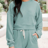 Ribbed Round Neck Long Sleeve Top and Shorts Set
