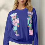 Double Take Full Size Sequin Nutcracker Long Sleeve Sweater