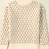 Diamond Pattern Mock Neck Long Sleeve Sweater