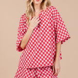 Ces Femme Checkered Round Neck Top and Shorts Set