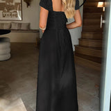 Devine Sweetheart Neck Short Sleeve Maxi Dress