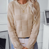 Checkered Round Neck Long Sleeve Sweater