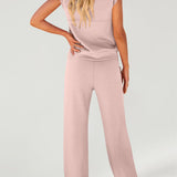 Full Size Round Neck Top and Drawstring Pants Set