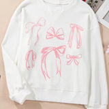 Bow Round Neck Long Sleeve Sweatshirt