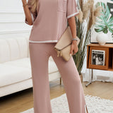 Contrast Trim Half Sleeve Top and Pants Set