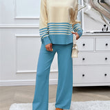 Devine Slit Striped Round Neck Top and Pants Sweater Set