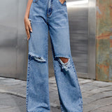 Distressed Wide Leg Jeans with Pockets