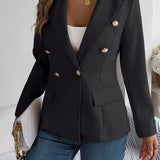 Decorative Pocket Flap Lapel Collar Long Sleeve Blazer