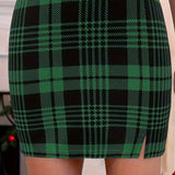 Slit Plaid Mini Skirt