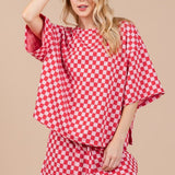 Ces Femme Checkered Round Neck Top and Shorts Set