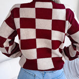 Checkered Mock Neck Long Sleeve Sweater