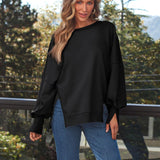 Slit Round Neck Long Sleeve Sweatshirt