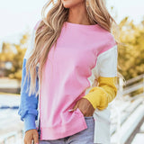 Slit Contrast Round Neck Long Sleeve Sweatshirt