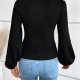 V-Neck Crochet Long Sleeve Top