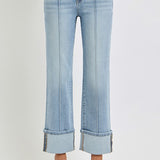 RISEN Plus Size Ankle Straight Leg Cuffed Jeans