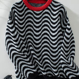 Wavy Stripes Round Neck Long Sleeve Sweater