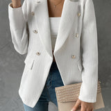 Lapel Collar Long Sleeve Blazer with Pockets