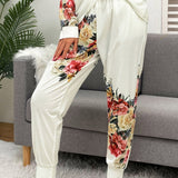 Shiny Printed Round Neck Top and Pants Lounge Set