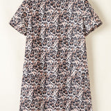 Leopard Round Neck Short Sleeve Mini Dress