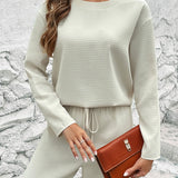 Round Neck Long Sleeve Top and Pants Set