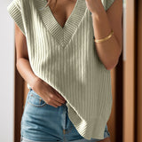 V-Neck Cap Sleeve Knit Vest