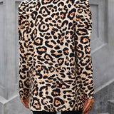 Leopard Open Front Puff Sleeve Jacket