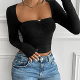 Devine Cutout Square Neck Long Sleeve T-Shirt