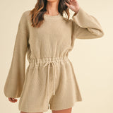 MABLE Round Neck Long Sleeve Sweater Romper