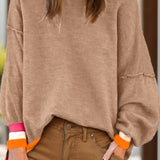 Contrast Round Neck Long Sleeve Sweater