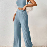 Ribbed Round Neck Tank and Pants Sweater Set